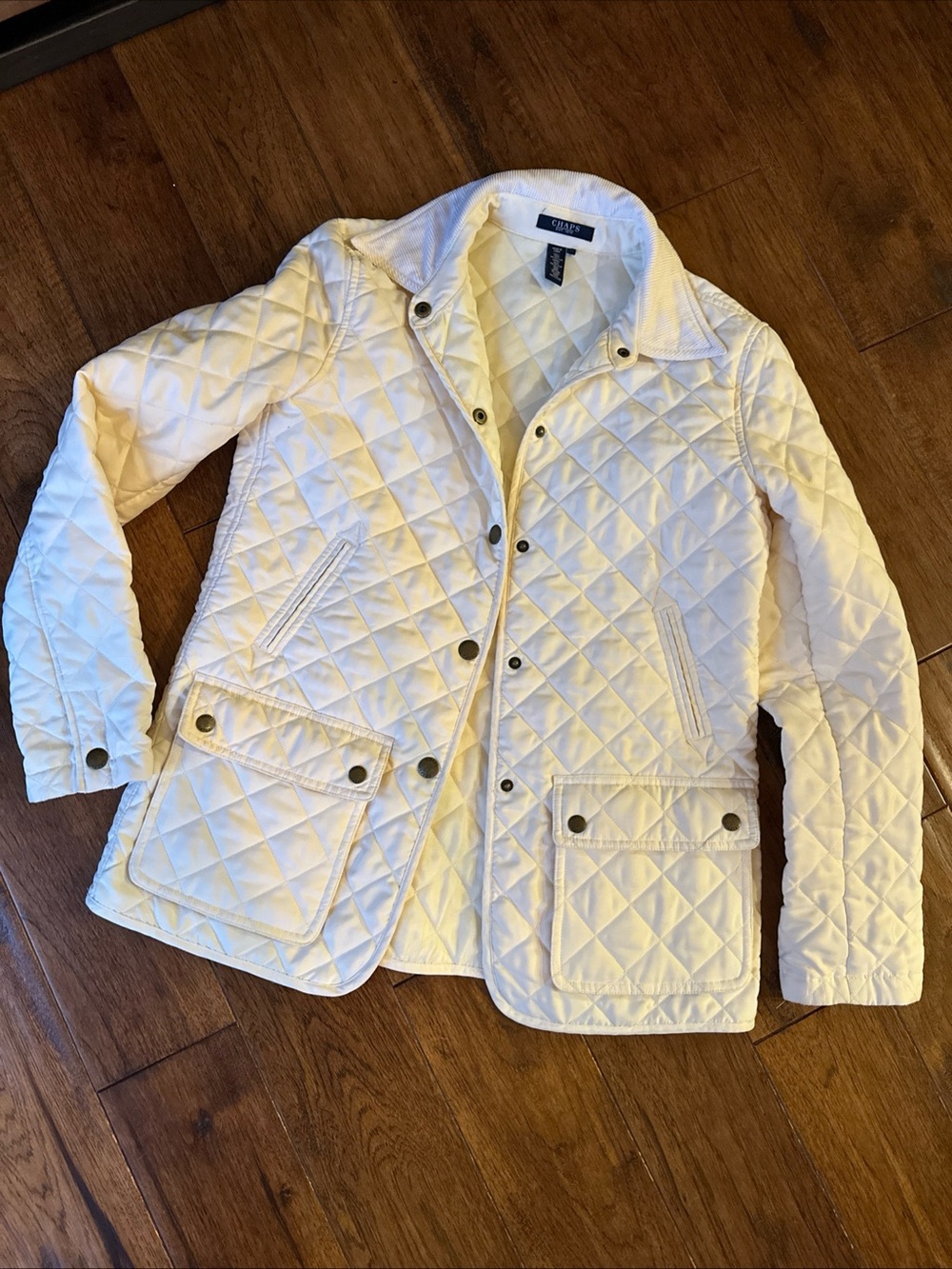 Chaps Cream Quilted Barn Jacket Corduroy Collar Small Equestrian Coat